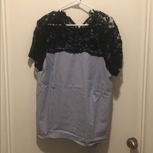 Blue and white top with lace detail